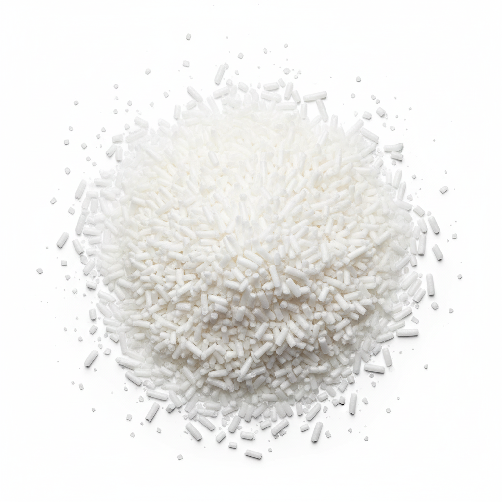 White sugar crystals on a white background