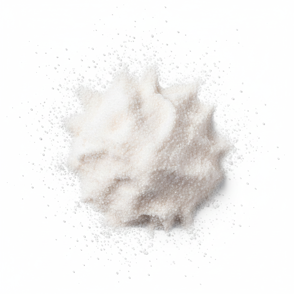 Clump of grayish-white cotton on a white background