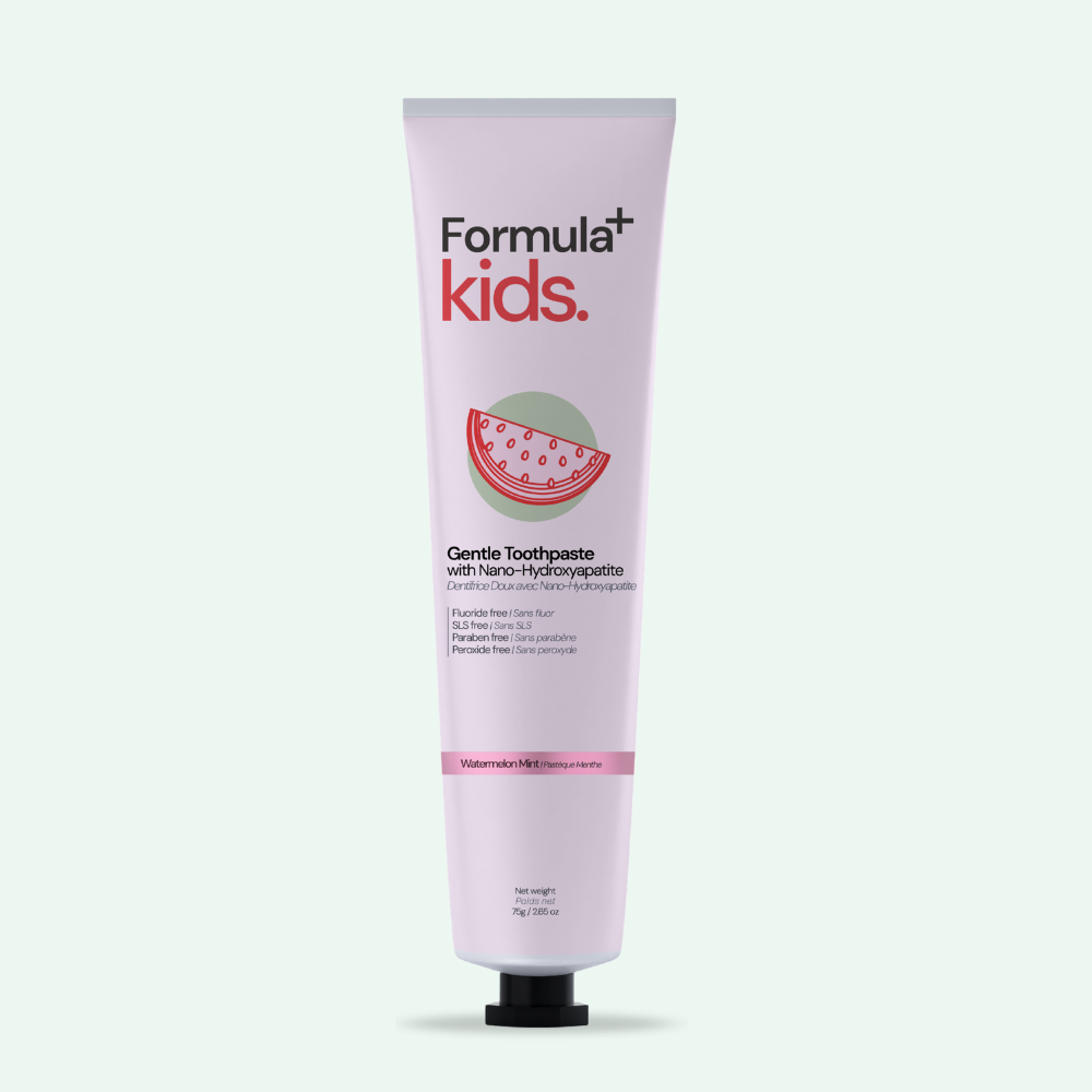 Tube of Formula+ Kids toothpaste on a white background